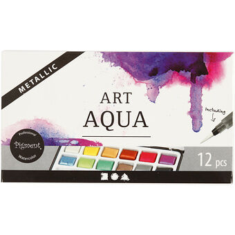 Art aqua akvarel maling metallic, 12 farver