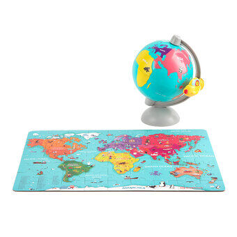 Træpuslespil verdenskort med globus, 63 stk.