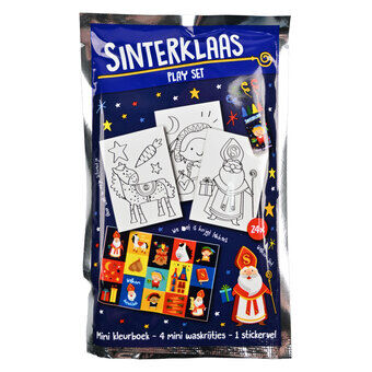 Sinterklaas farvebog med 4 voks kridt og et ark med klistermærker