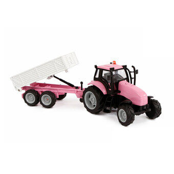 Kids Globe Die-cast Tractor with Trailer - Pink