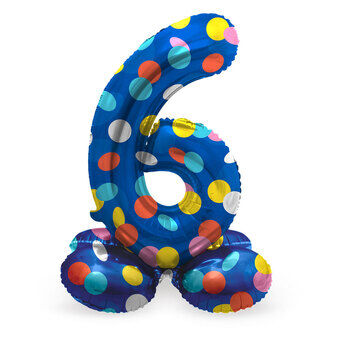 Stående folieballon farverige prikker nummer 6 - 72cm
