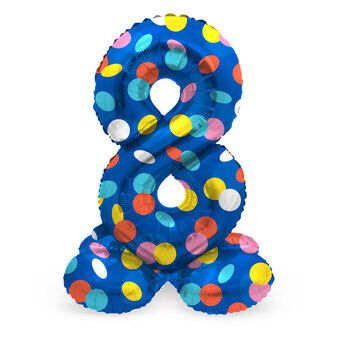 Stående folieballon farverige prikker nummer 8 - 72cm