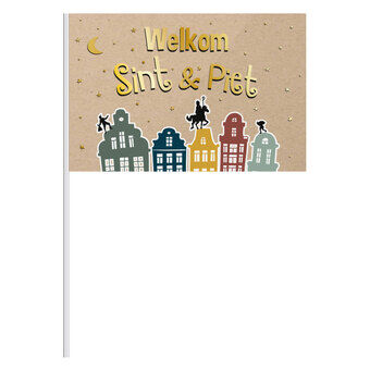 Viftende flag \'Velkommen Sint & Piet\', 30x20cm