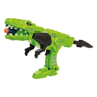 Verden af dinosaurer, der skyder med en pistol med skumpile.