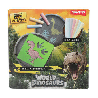 Verden af dinosaurer fortovskridt kridt dino med skabeloner, 10 stk.