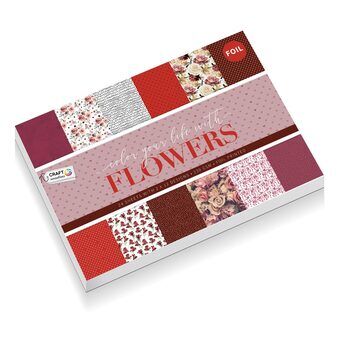 Hobbypap med folie, 24 ark - blomster