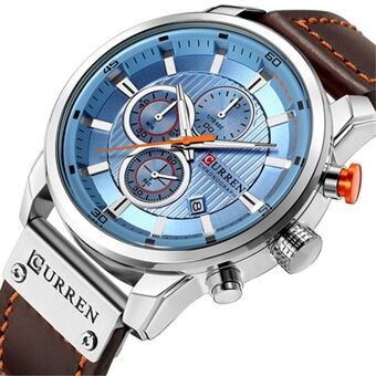 CURREN Men\'s Fashionable Watch 6-Pin Quartz Watch Leather Strap Automatic Date Indicator Watch