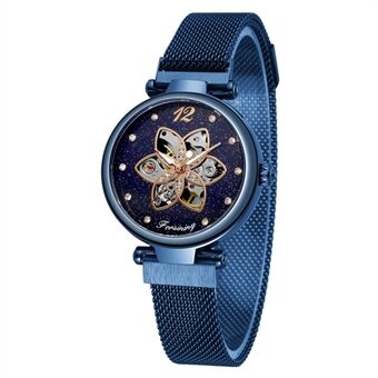 FORSINING Dameur Automatiske Mekaniske Ure med Steel Stålrem Classic Fashion Armbåndsur Lysende Display - Blå