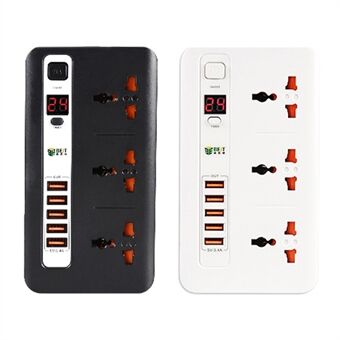 BEST BST-04 Power Strip 3 AC-udtag Tidsindstilling med 5 USB-opladningsporte Overspændingsbeskytter (EU-stik) - Tilfældig farve