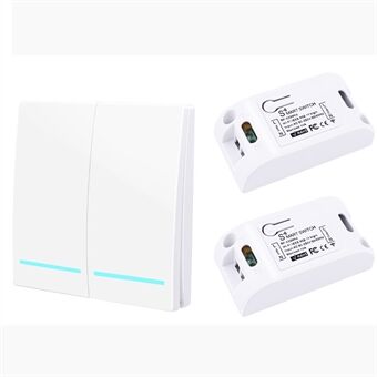 SMATRUL WHK02 WiFi+433MHZ Fjernbetjening Trådløs Switch 2 Gang med 2 Controllere - Hvid