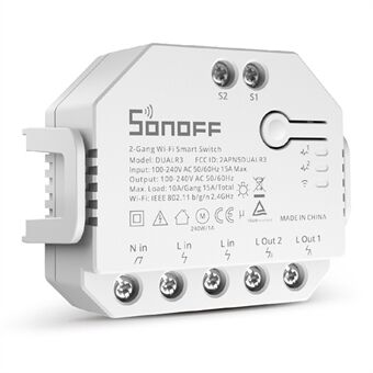 SONOFF DUALR3 2 Gang WiFi Smart Light Switch 2 Way DIY Breaker Module Fjernbetjening med Power Meter