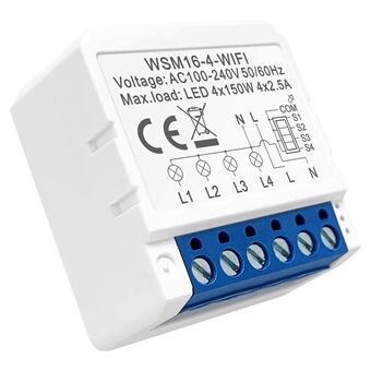 AVTTO WSM16 4-Gang Smart WiFi Switch APP Stemmekontrol Dual Way Controller DIY Light Switch Module