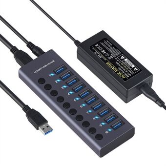 USB 3.0 Ladestation Oplader 10-ports oplader Expansion Power Hub Opladningsdock med uafhængig switch høj strøm