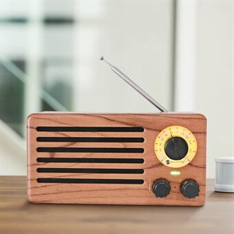 NR-3013 Mini Wood Texture Retro FM Radio Wireless Bluetooth Speaker - Rose Wood