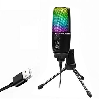 ME3-RGB USB Type-C Wired Colorful RGB Condenser Microphone USB-A to USB-C Professional Mute Sensor Mic for Recording/Singing/Teaching/Gaming/Live Broadcast