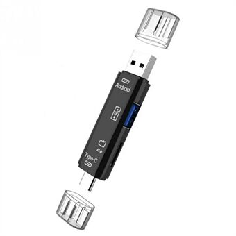 D-188 3-i-1 Type-C/Micro USB/USB TF Hukommelseskortlæser OTG Adapter til computertelefon - Sort
