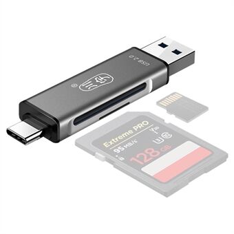 KAWAU C256Q Type-C+USB til SD TF-hukommelseskortlæser Aluminiumslegering OTG-telefonadapter