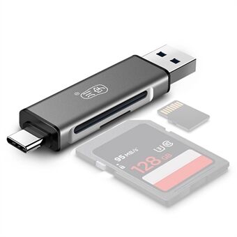KAWAU C350Q USB3.0+Type-C mobiltelefon OTG 5Gbps kortlæser Bærbar mini aluminiumslegering kortlæser med SD / TF kortporte