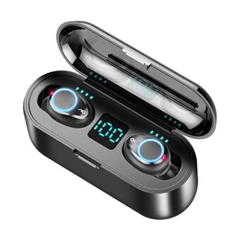 F9 TWS Bluetooth 5.0-øretelefoner Trådløse hovedtelefoner HiFi Stereo-øretelefoner med LED digital skærm