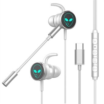 Type-C-stik Kablet In-ear-øretelefon RGB Åndelys E-sport Gaming Musik Headset med Dual Mic - Sølv