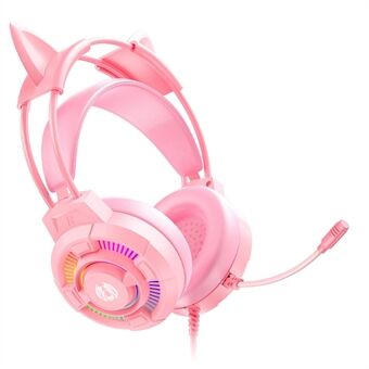 BATXELLENT H81 RGB Lighting Headset med ledning til gaming med støjreducerende mikrofon, Cat Ears Design