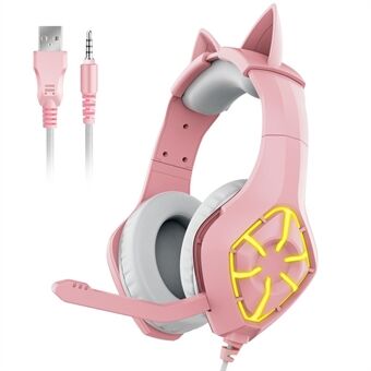 GS-100 USB 3,5 mm Cute Cat Ear Decor Wired Gaming-hovedtelefon Bionic Protein Øreværn med Omni-Directional Mikrofon - Pink