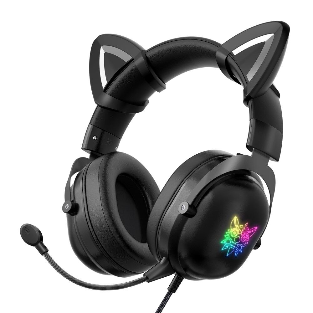 spiralformet knap krøllet ONIKUMA X11 Gaming Headset med aftageligt Cat Ear RGB-støjreduktion over  øret