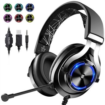EKSA E3000 Retractable Headband Over-Ear Wired Headphone RGB Gaming Headset with Noise-canceling Mic