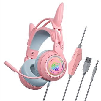 SY-G25 Devil Ears Design RGB-belysning Kablet Kontrol Gaming-øretelefon 3D Surround Sound Spil Headset med HD Mic