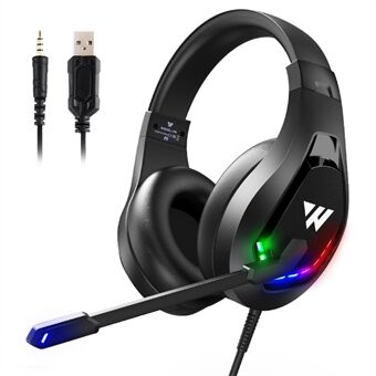 WINTORY M6 Kablet Over-Ear Heavy Bass Stereo E-sports hovedtelefon RGB LED Light Professionelt gaming headset
