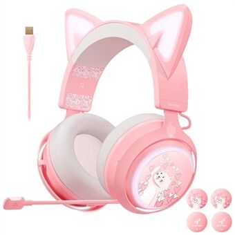 SOMIC GS510 Cute Cat Ear Design USB7.1 Kablet Over-Ear E-sportshovedtelefon RGB LED-lys Musik Gaming Headset