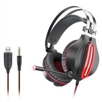 OVLENG GT62 USB+3,5 mm kablet Over-Ear E-sportshovedtelefon Cool LED-belysning Gaming Headset med roterbar mikrofon