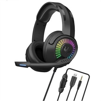 OVLENG GT67 E-sports USB+3,5 mm kablet hovedtelefon Støjreduktion Mikrofon Over-ear LED-belysning Gaming Headset