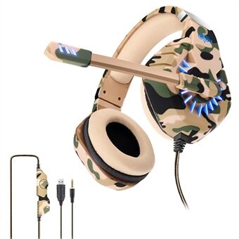 OVLENG GT84 Camouflage Design USB+3,5 mm Kablet Over-Ear E-sportshovedtelefon Volume Justerbart Gaming Headset med LED-lys