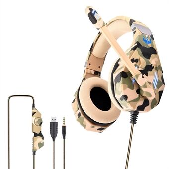 OVLENG GT95 Camouflage Design USB+3,5 mm kablet over-ear hovedtelefon Ergonomisk E-sport gaming headset med LED lys