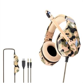 OVLENG GT94 Camouflage Style Wired Gaming Headset Over-Ear E-sports hovedtelefon USB+2x3,5 mm LED Lighting Headset med støjreducerende mikrofon