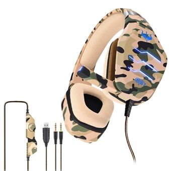 OVLENG GT87 USB+2*3,5 mm kablet E-sports gaming hovedtelefon Camouflage Ergonomisk over-ear headset med LED lys