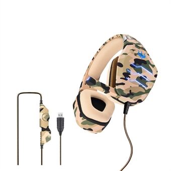 OVLENG Q9 Camouflage Wired Gaming Headset Stereo Subwoofer E-sports hovedtelefon med LED-lys USB 7.1-kanals Over-Ear Justerbart Headset