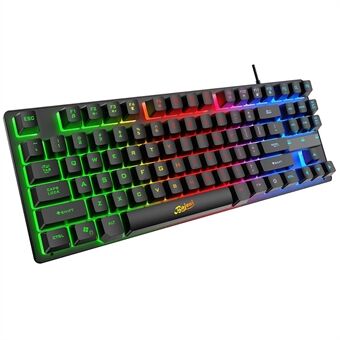 KB-10 kablet mekanisk tastatur 87 taster gaming tastatur med farverig baggrundsbelysning til bærbar USB-kabel bærbart tastatur