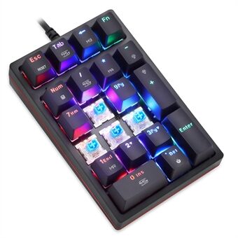 MOTOSPEED K24 RGB Baggrundslys USB Kablet Mekanisk Numerisk Tastatur 21 Taster Numerisk Tastatur