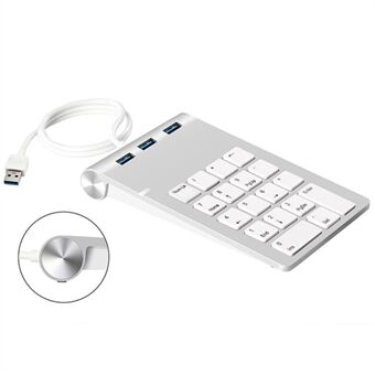 ROCKETEK USB-KB-HUB3 Kablet USB Numerisk Tastatur 18 Taster PC Laptop Ekstern Mini Numerisk tastatur med 3 USB 3.0 porte