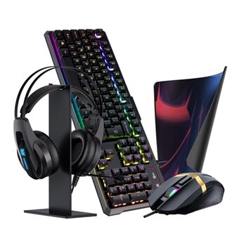 ONIKUMA K16 5 stk/sæt baggrundsbelyst gamingcomputertilbehørssæt med mus Mekanisk tastatur Headset Holder til musemåttebeslag