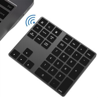Trådløst numerisk Bluetooth-tastatur i aluminium med 34 taster til Windows/iOS/Android