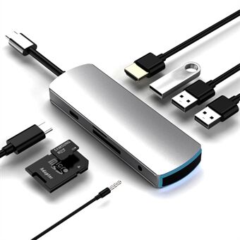 SEEWEI Mate8 8-IN-1 Type-C HUB TYPE-C til USB3.0*3+SD+TF+HDMI+Audio 3.5mm+PD Multi-funktion HUB - Grå