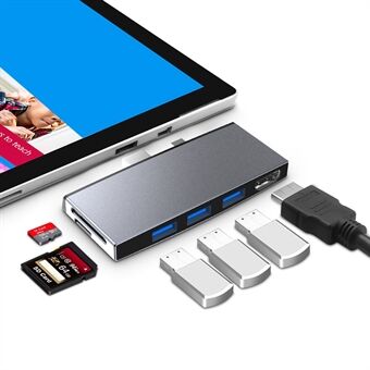 ROCKETEK SH759 USB3.0 Hub 4K HDMI USB Splitter Adapter SD/TF-kortlæser til Microsoft Surface Pro 4/5/6