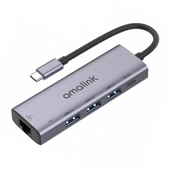 AMALINK 5 i 1 Driver Free Type C Hub 2x USB 2.0 3.0 PD 3.0 RJ45 Lan Adapter