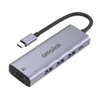 AMALINK AL-95123D 5 i 1 86W Strømforsyning Type C Hub 4K HDMI 2x USB 2.0 3.0 PD 3.0 Adapter til Mac OS X Microsoft Windows