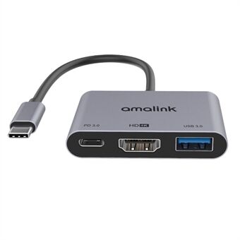 AMALINK AL-9175D Type C til HDMI + USB 3.0 + PD 3.0 Adapter Multi-port Hub