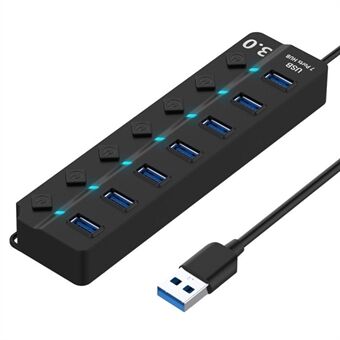 USB3.0 Hub Højhastigheds 5GB/S 7-ports Expander Adapter USB Hub Splitter med separate knapkontakter