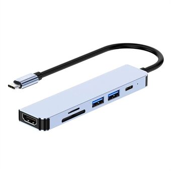 ENKAY HAT Prince 6-i-1 USB-C Adapter Dock Station Type-C Hub til 4K HD Video Output+PD Port+2x Memory Card Reader Slots+USB 2.0+USB 3.0 Kompatibel til bærbare computere og andre Type C-enheder